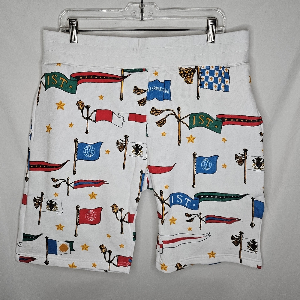 New Mens Stussy 112160 International World Flags White Fleece Shorts Size XL